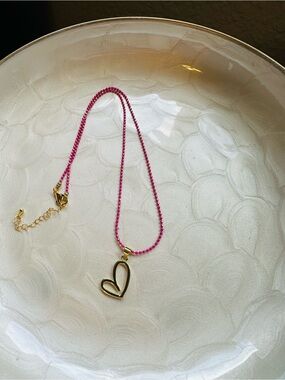 18k Gold Plated Heart Pendant Necklace with Pink Chain